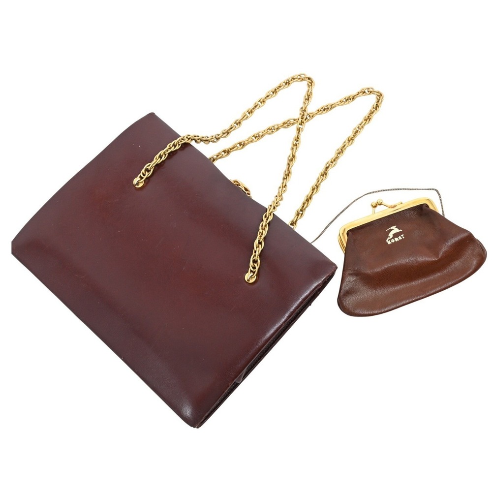VTG Koret Oxblood Leather Handbag Italy MCM Gold Chain Strap Coin Purse Classic